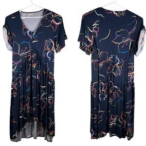 Avenue Midi Dress Navy V-Neck 22/24 Tie Back Short Sleeves